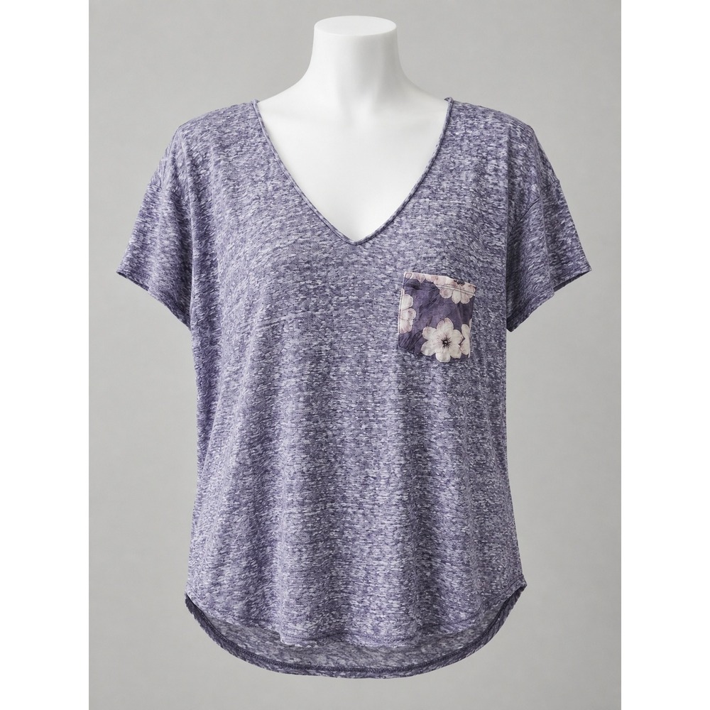 American Eagle Outfitters Favorite T Purple Marled V-Neck Floral Pocket Tee L
